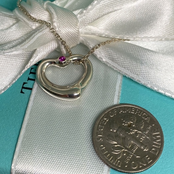 Tiffany & Co pink sapphire open heart necklace 925 Elsa Peretti  MSRP $850 - Picture 6 of 7